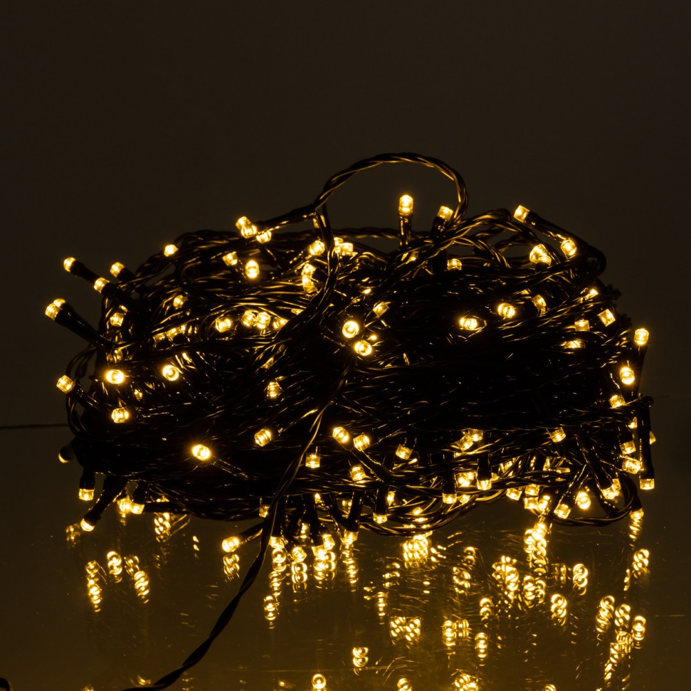 Новогодняя гирлянда уличная 30 м 300 LED с солнечной батареей черный провод Желтый SB300L30MBY