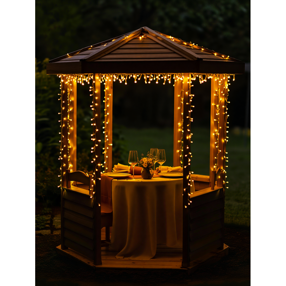 Новогодняя гирлянда уличная 30 м 300 LED с солнечной батареей черный провод Желтый SB300L30MBY