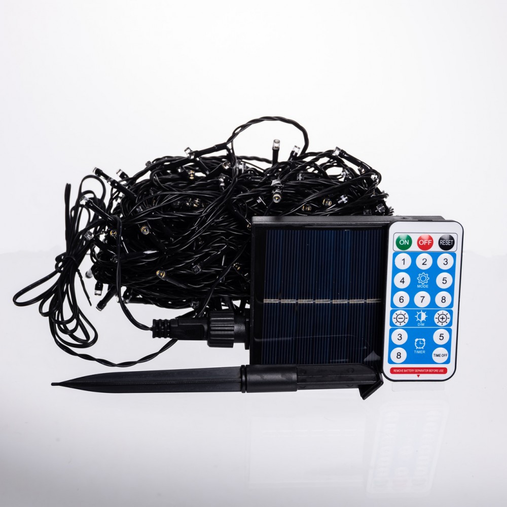Новогодняя гирлянда уличная 30 м 300 LED с солнечной батареей черный провод Желтый SB300L30MBY