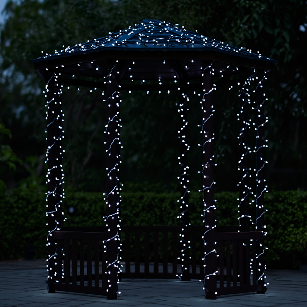 Новорічна гірлянда вулична 30 м 300 LED з сонячною батареєю чорний провід Білий SB300L30MBW