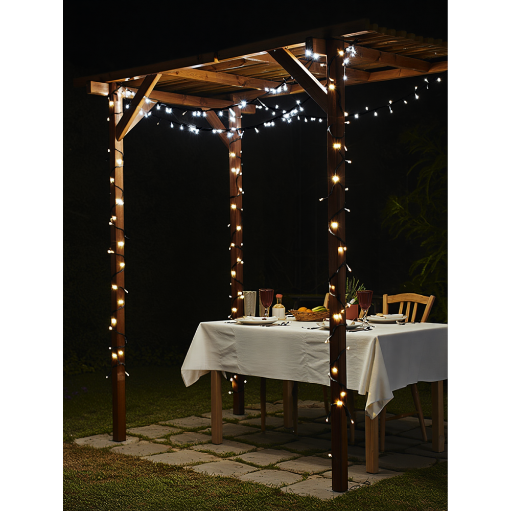 Новорічна гірлянда вулична 30 м 300 LED з сонячною батареєю чорний провід Білий SB300L30MBW