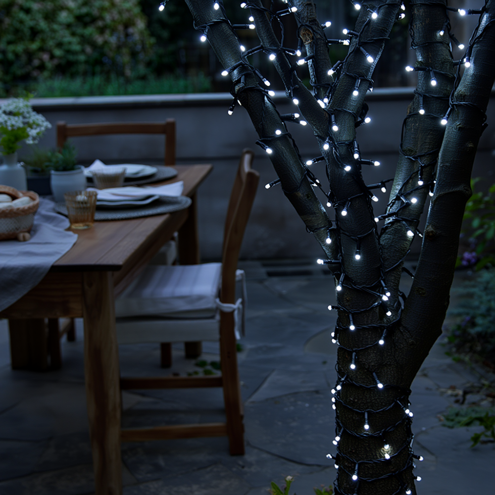 Новорічна гірлянда вулична 30 м 300 LED з сонячною батареєю чорний провід Білий SB300L30MBW