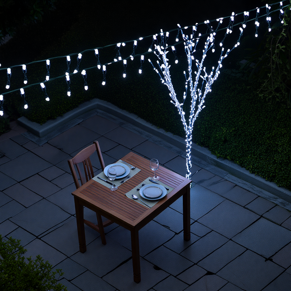 Новорічна гірлянда вулична 30 м 300 LED з сонячною батареєю чорний провід Білий SB300L30MBW