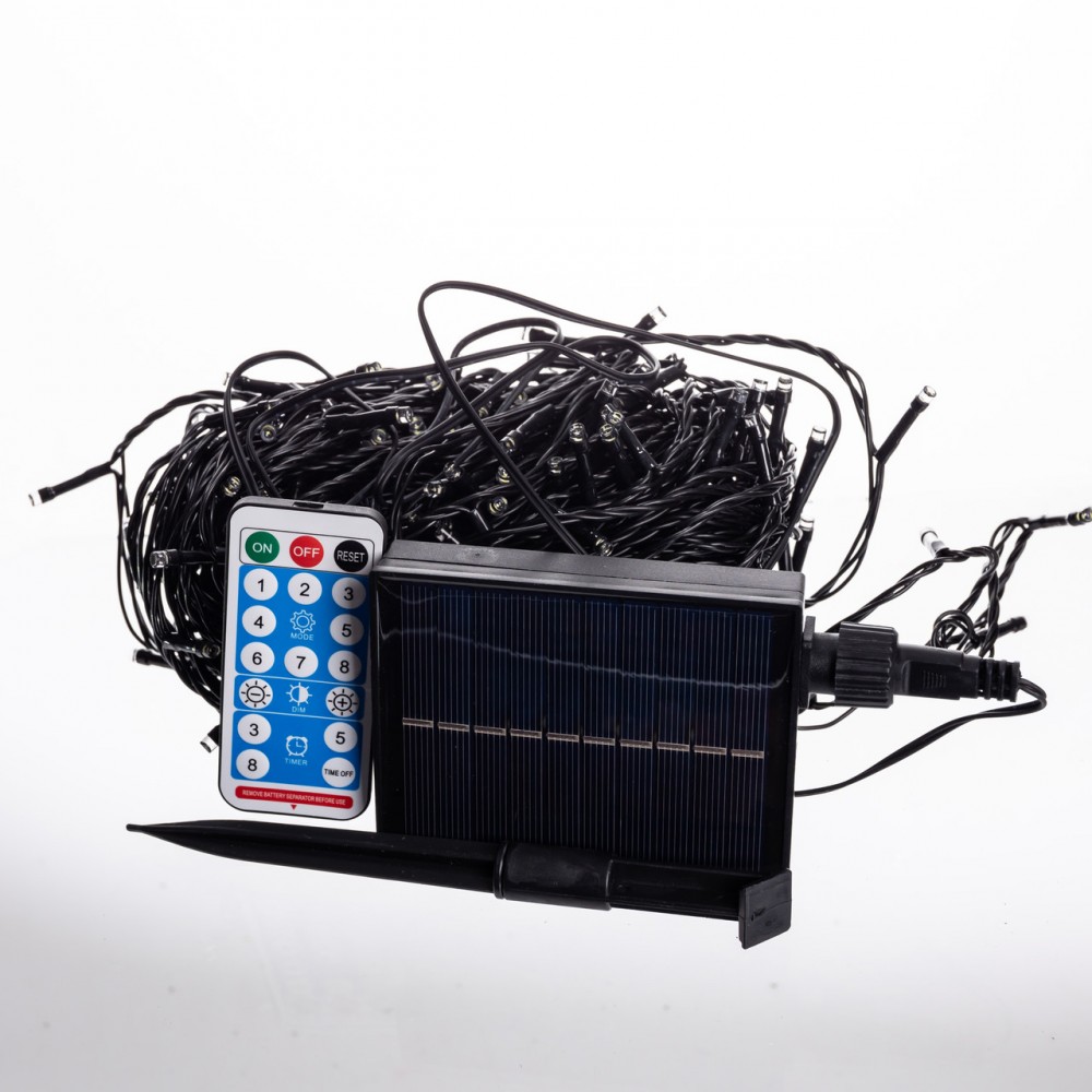 Новорічна гірлянда вулична 30 м 300 LED з сонячною батареєю чорний провід Білий SB300L30MBW