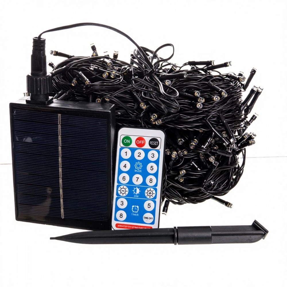 Новогодняя гирлянда уличная 50 м 500 LED с солнечной батареей черный провод Желтый SB500L50MBY