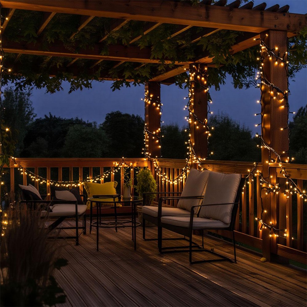 Новогодняя гирлянда уличная 50 м 500 LED с солнечной батареей черный провод Желтый SB500L50MBY