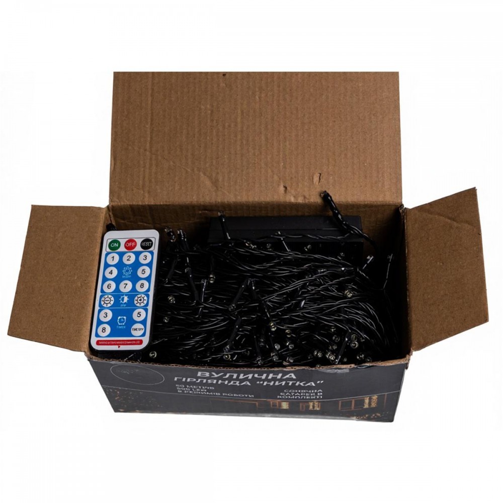 Новогодняя гирлянда уличная 50 м 500 LED с солнечной батареей черный провод Белый SB500L50MBW