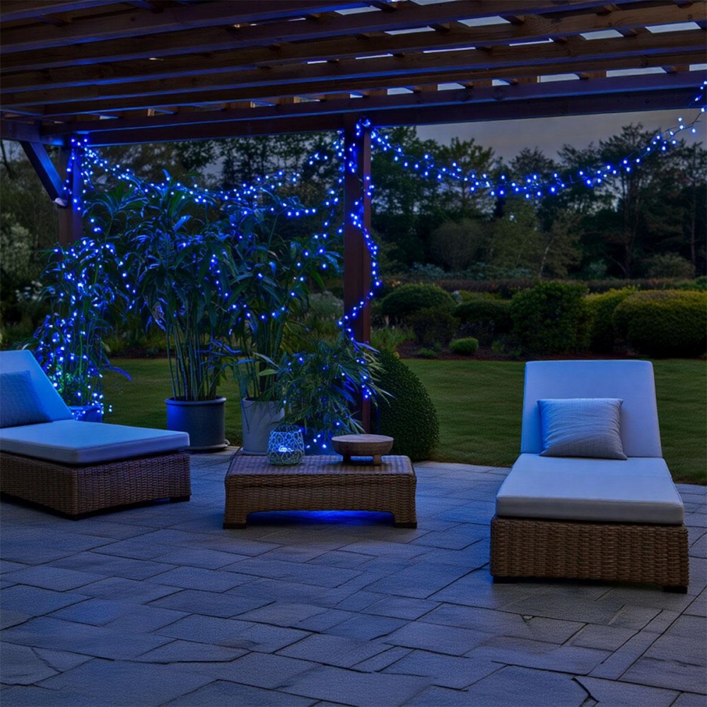 Новогодняя гирлянда уличная 50 м 500 LED с солнечной батареей черный провод Синий SB500L50MBBL