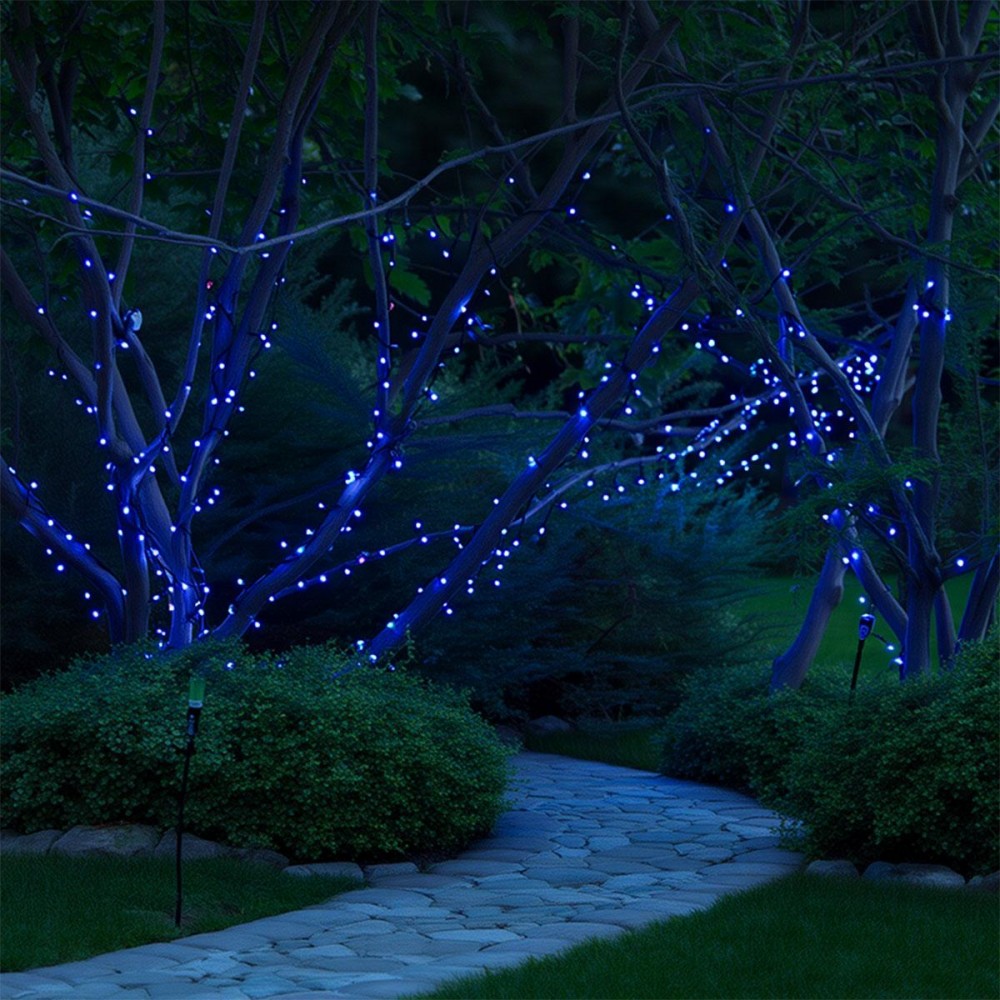 Новогодняя гирлянда уличная 50 м 500 LED с солнечной батареей черный провод Синий SB500L50MBBL