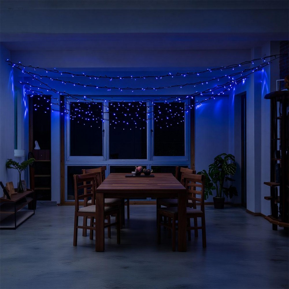 Новогодняя гирлянда уличная 50 м 500 LED с солнечной батареей черный провод Синий SB500L50MBBL