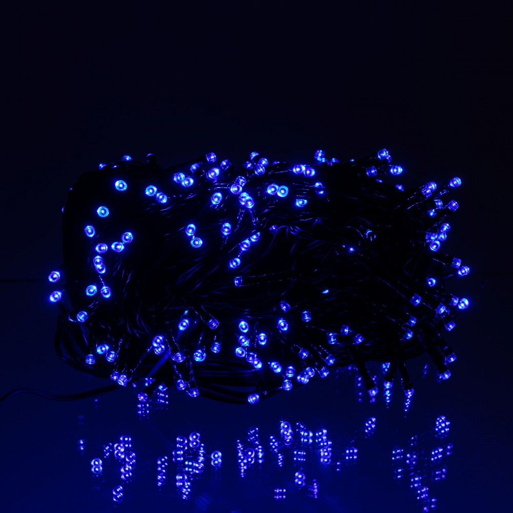 Новорічна гірлянда вулична 100 м 1000 LED із сонячною батареєю 8 режимів роботи чорний провід Синій SB1000L100MBBL