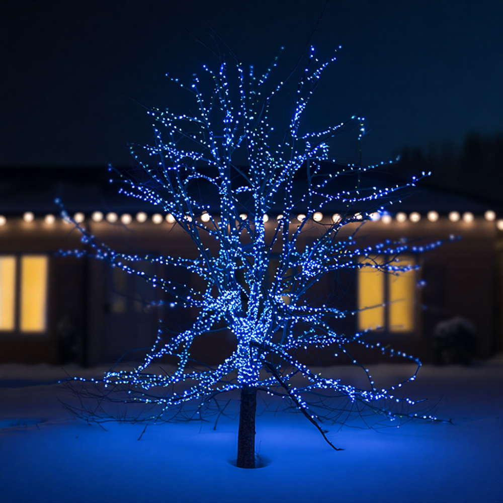 Новорічна гірлянда вулична 100 м 1000 LED із сонячною батареєю 8 режимів роботи чорний провід Синій SB1000L100MBBL