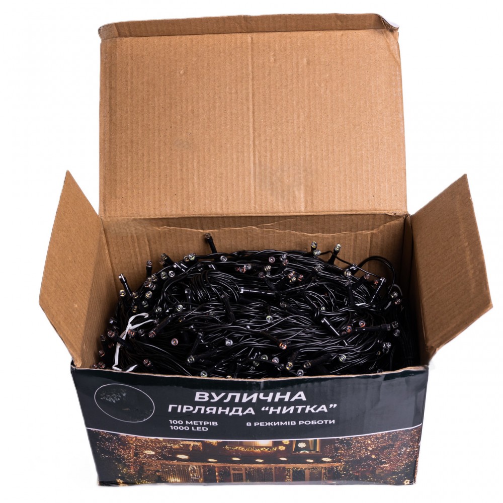 Новорічна гірлянда вулична 100 м 1000 LED із сонячною батареєю 8 режимів роботи чорний провід Синій SB1000L100MBBL