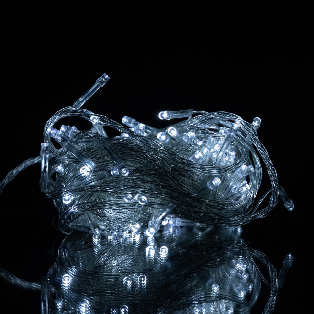 Новогодняя гирлянда комнатная нить 10 м 120 LED белый провод Белый W120LED10MWW