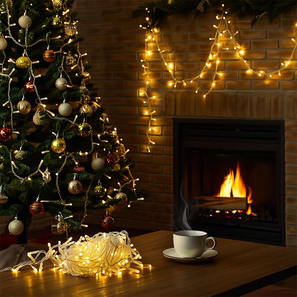 Новогодняя гирлянда комнатная нить 14 м 160 LED комнатная гирлянда белый провод Желтый свет W160LED16MWY