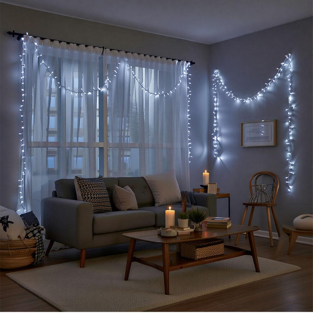Новогодняя гирлянда комнатная нить 22 м 220 LED комнатная гирлянда белый провод Белый свет W220LED22MWW