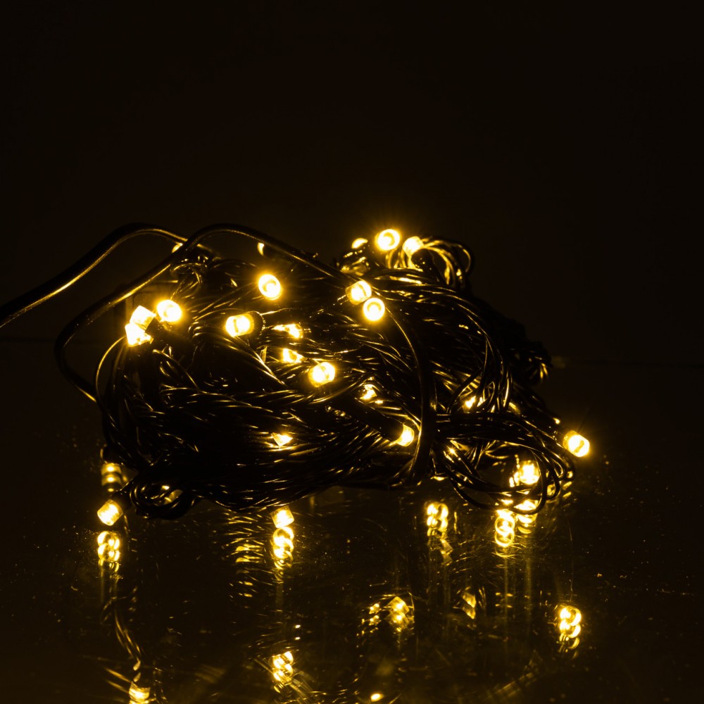 Новорічна кімнатна гірлянда нитка 6 м 50 LED чорний провід Жовтий W50LED6MBY