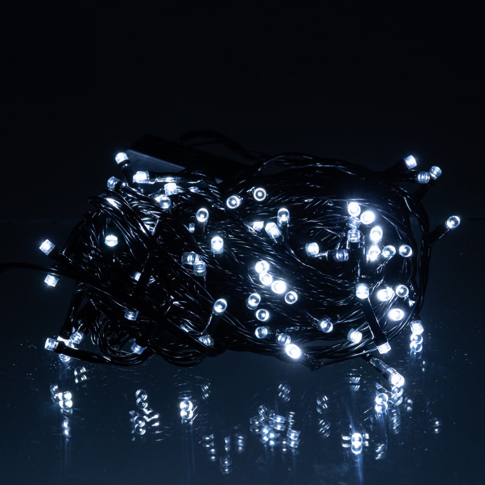 Новогодняя гирлянда комнатная нить 10 м 120 LED черный провод Белый W120LED10MBW