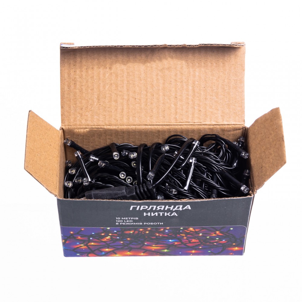 Новогодняя гирлянда комнатная нить 10 м 120 LED черный провод Белый W120LED10MBW