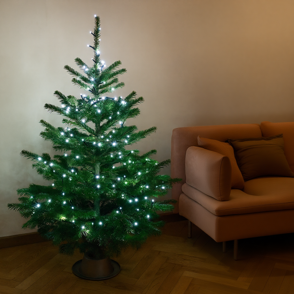 Новогодняя гирлянда комнатная нить 10 м 120 LED черный провод Белый W120LED10MBW