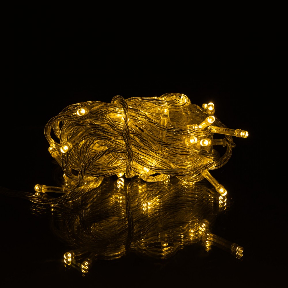 Новогодняя гирлянда комнатная нить 10 м 120 LED черный провод Желтый W120LED10MBY