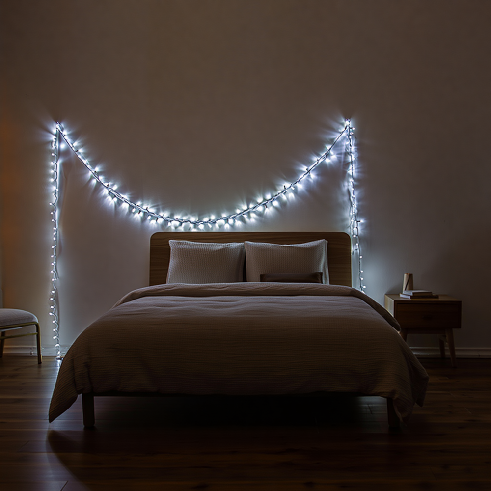 Новогодняя гирлянда комнатная нить 14 м 160 LED комнатная гирлянда черный провод Белый свет W160LED16MBW