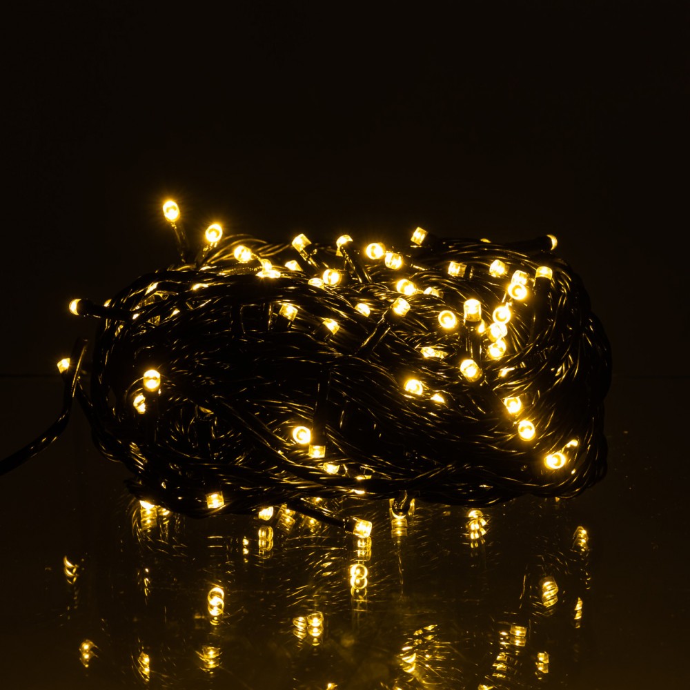 Новогодняя гирлянда комнатная нить 14 м 160 LED черный провод Желтый W160LED16MBY