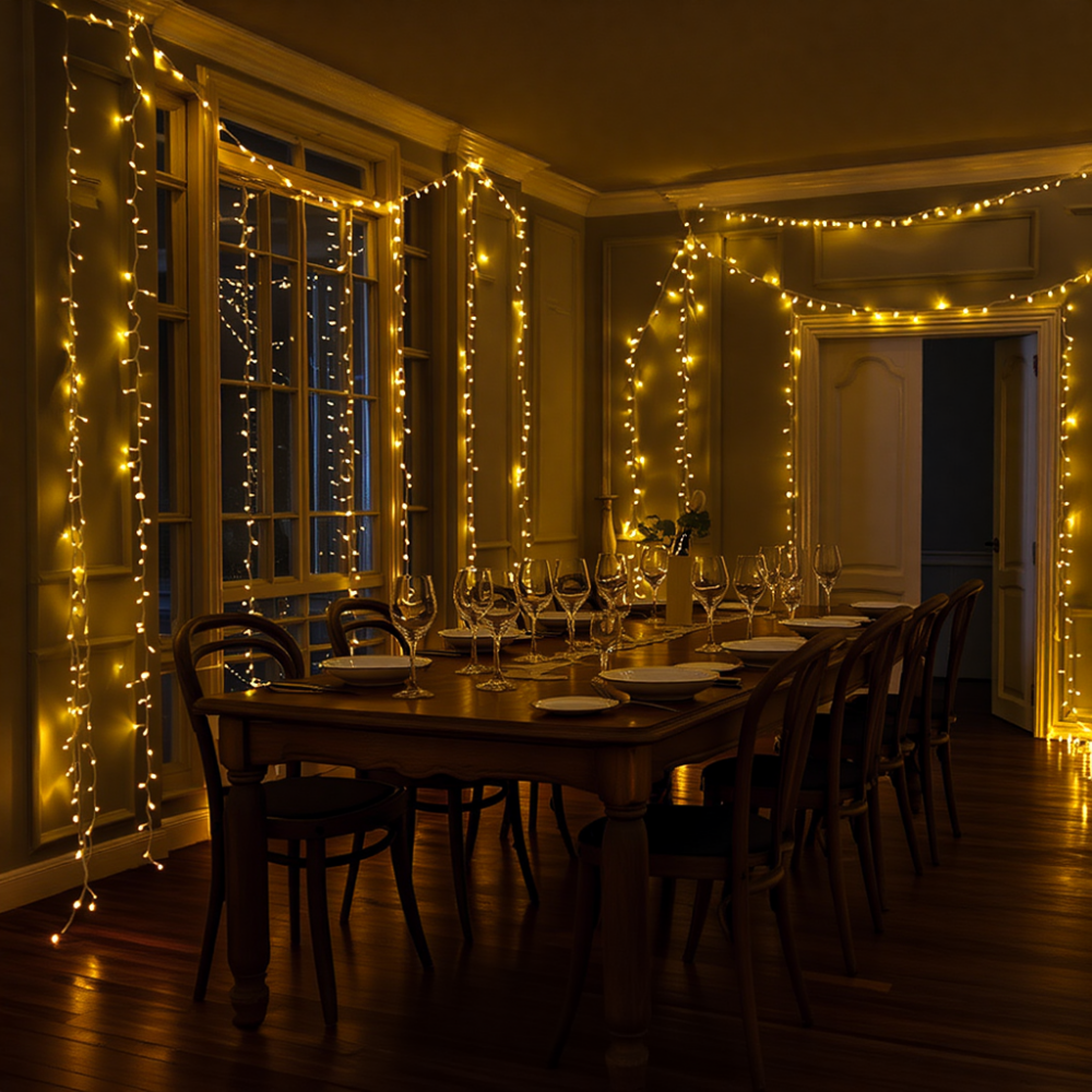 Новогодняя гирлянда комнатная нить 14 м 160 LED черный провод Желтый W160LED16MBY