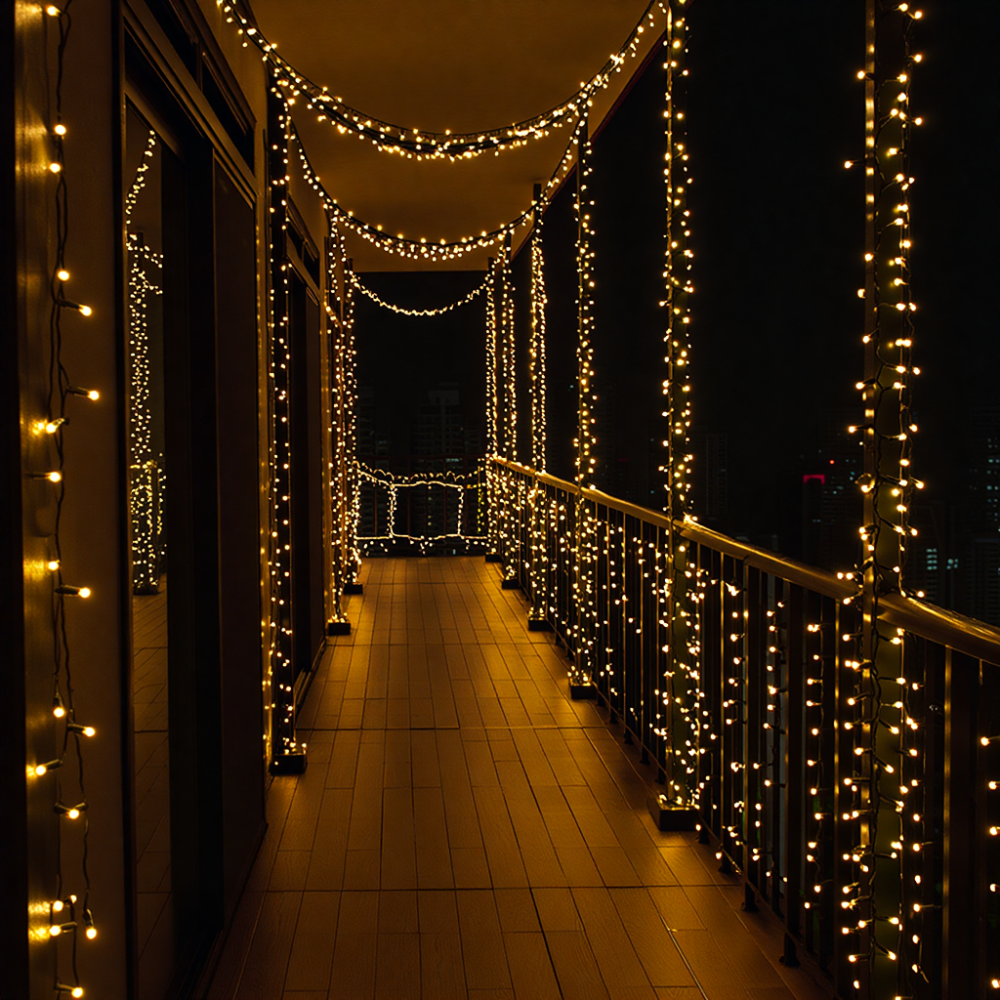 Новогодняя гирлянда комнатная нить 14 м 160 LED черный провод Желтый W160LED16MBY