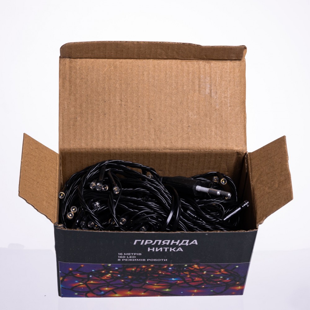 Новогодняя гирлянда комнатная нить 14 м 160 LED черный провод Желтый W160LED16MBY