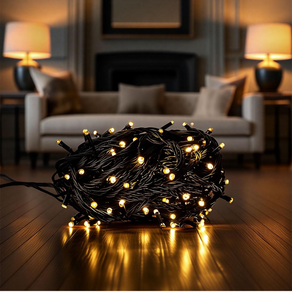 Новогодняя гирлянда комнатная нить 22 м 220 LED черный провод Желтый W220LED22MBY