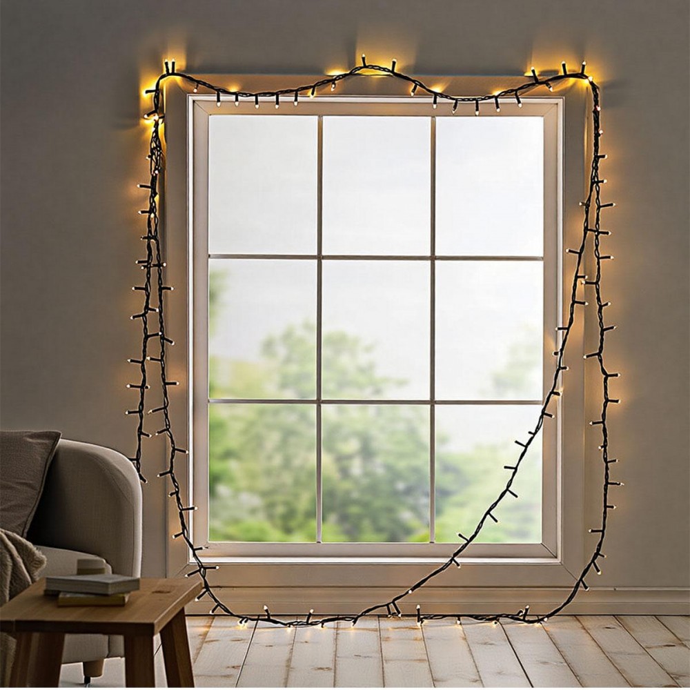 Новогодняя гирлянда комнатная нить 22 м 220 LED черный провод Желтый W220LED22MBY