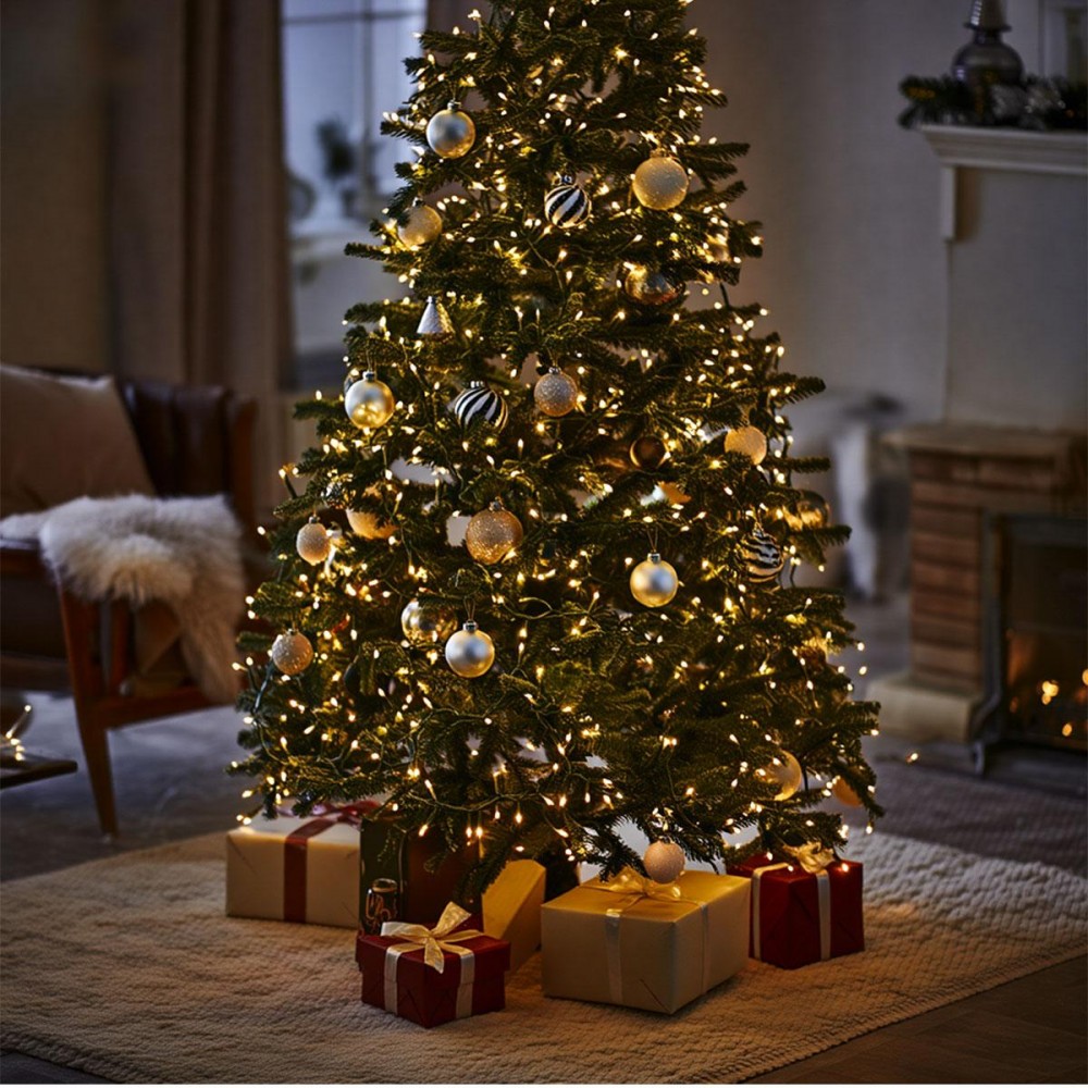 Новогодняя гирлянда комнатная нить 22 м 220 LED черный провод Желтый W220LED22MBY