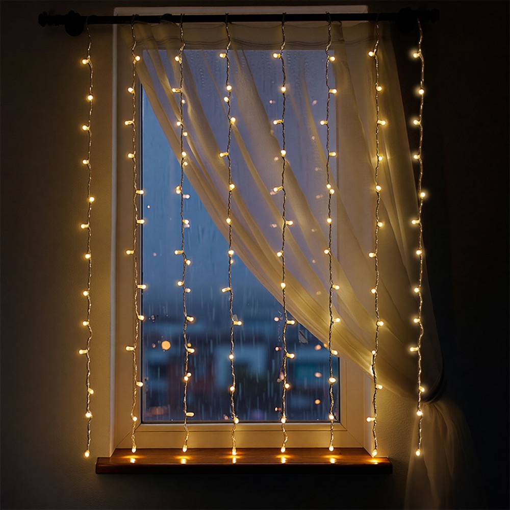 Новогодняя гирлянда штора 1,5х1,5 м 64 LED комнатная гирлянда белый провод Жёлтый свет ZWM1564LEDY