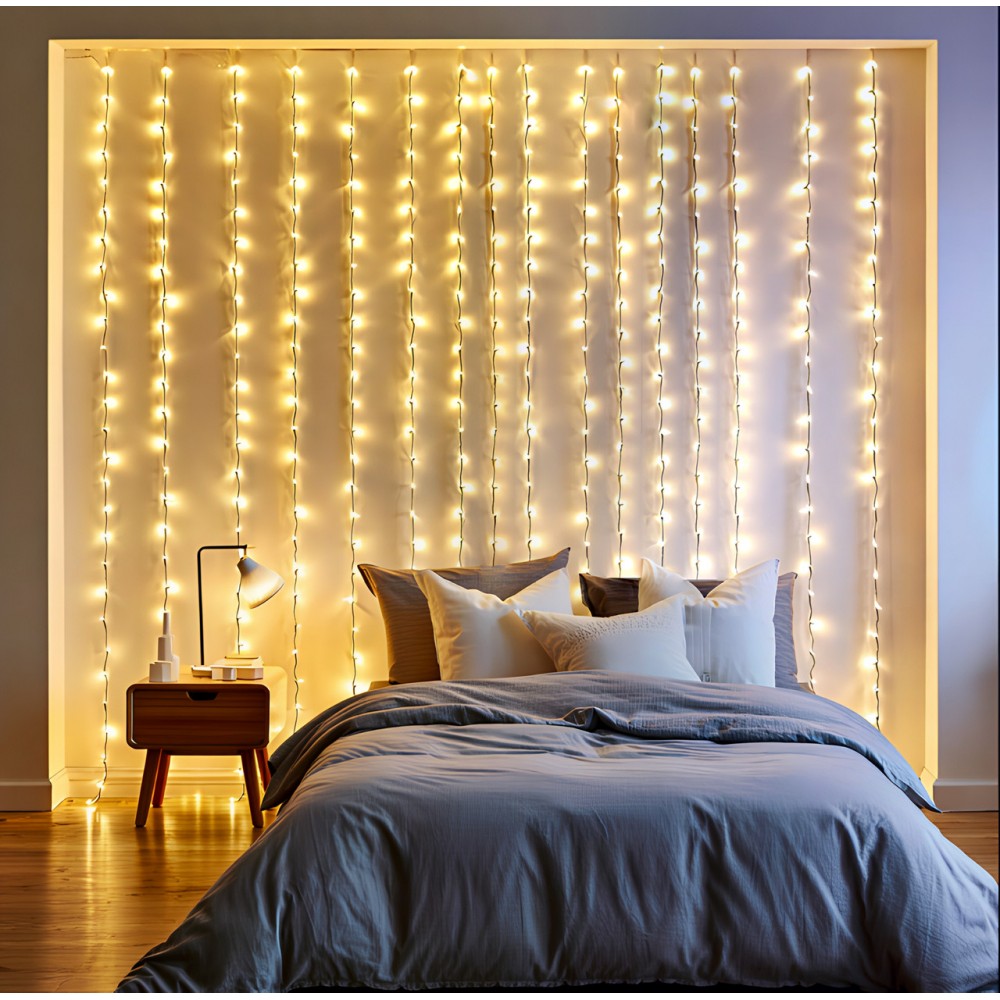 Новогодняя гирлянда штора 3х3 м 192 LED комнатная белый провод Жёлтый ZWM33192LEDY