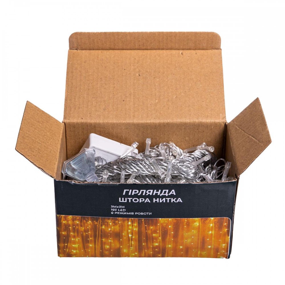 Новогодняя гирлянда штора 3х3 м 192 LED комнатная белый провод Жёлтый ZWM33192LEDY