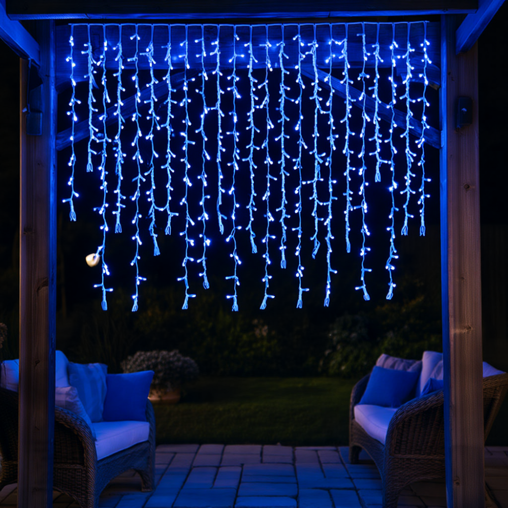 Вулична гірлянда Бахрома 36 м 600 LED білий провід Синій 36MWBL