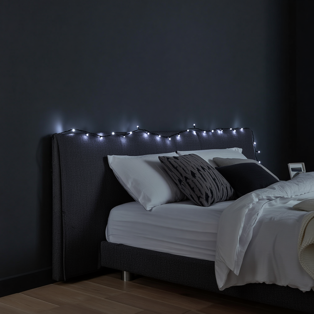 Новогодняя комнатная гирлянда нить 6 м 50 LED черный провод Белый W50LED6MBW