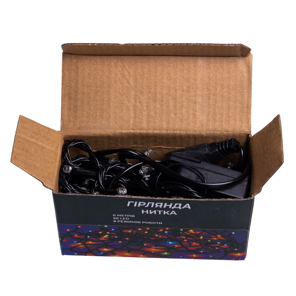 Новогодняя комнатная гирлянда нить 6 м 50 LED черный провод Белый W50LED6MBW