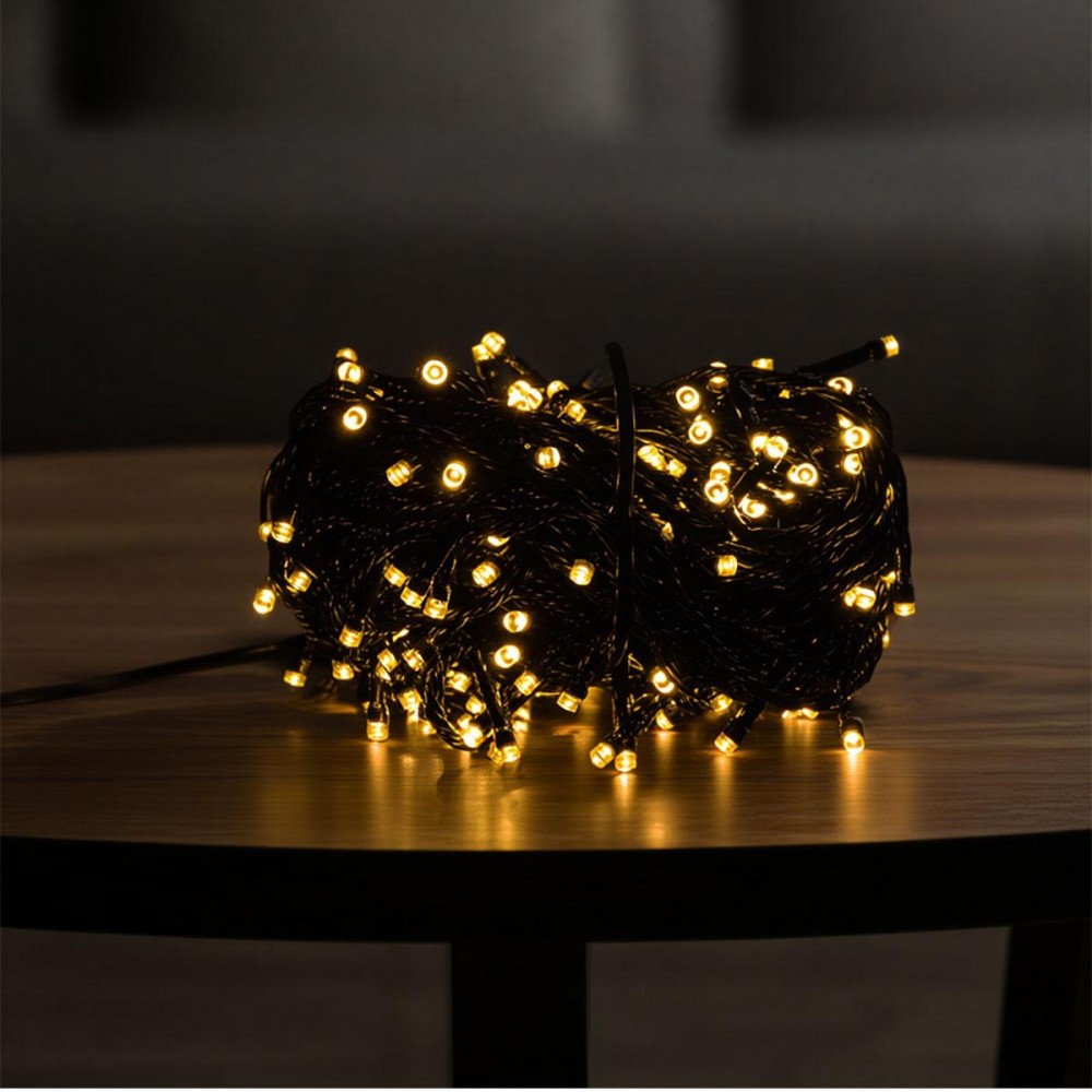 Новорічна гірлянда кімнатна нитка 18 м 180 LED кімнатна гірлянда чорний провід Жовте світло W180LED18MBY