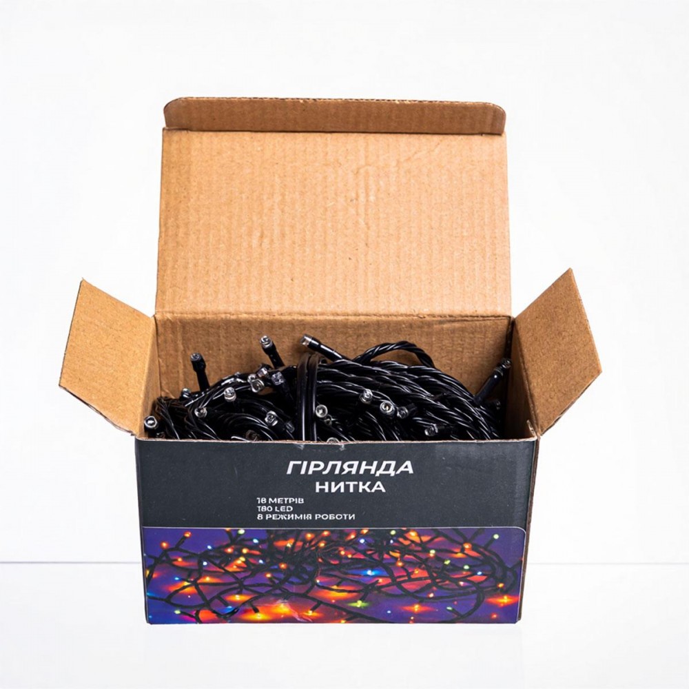 Новорічна гірлянда кімнатна нитка 18 м 180 LED кімнатна гірлянда чорний провід Жовте світло W180LED18MBY
