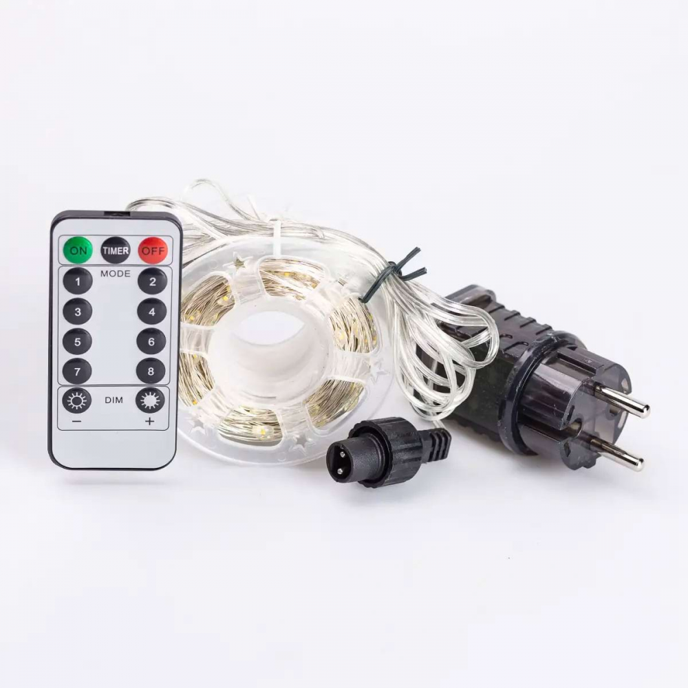 Светодиодная гирлянда Роса 50 метров 500 LED белая нить на медном проводе с пультом Мультиколор 500L50MWML