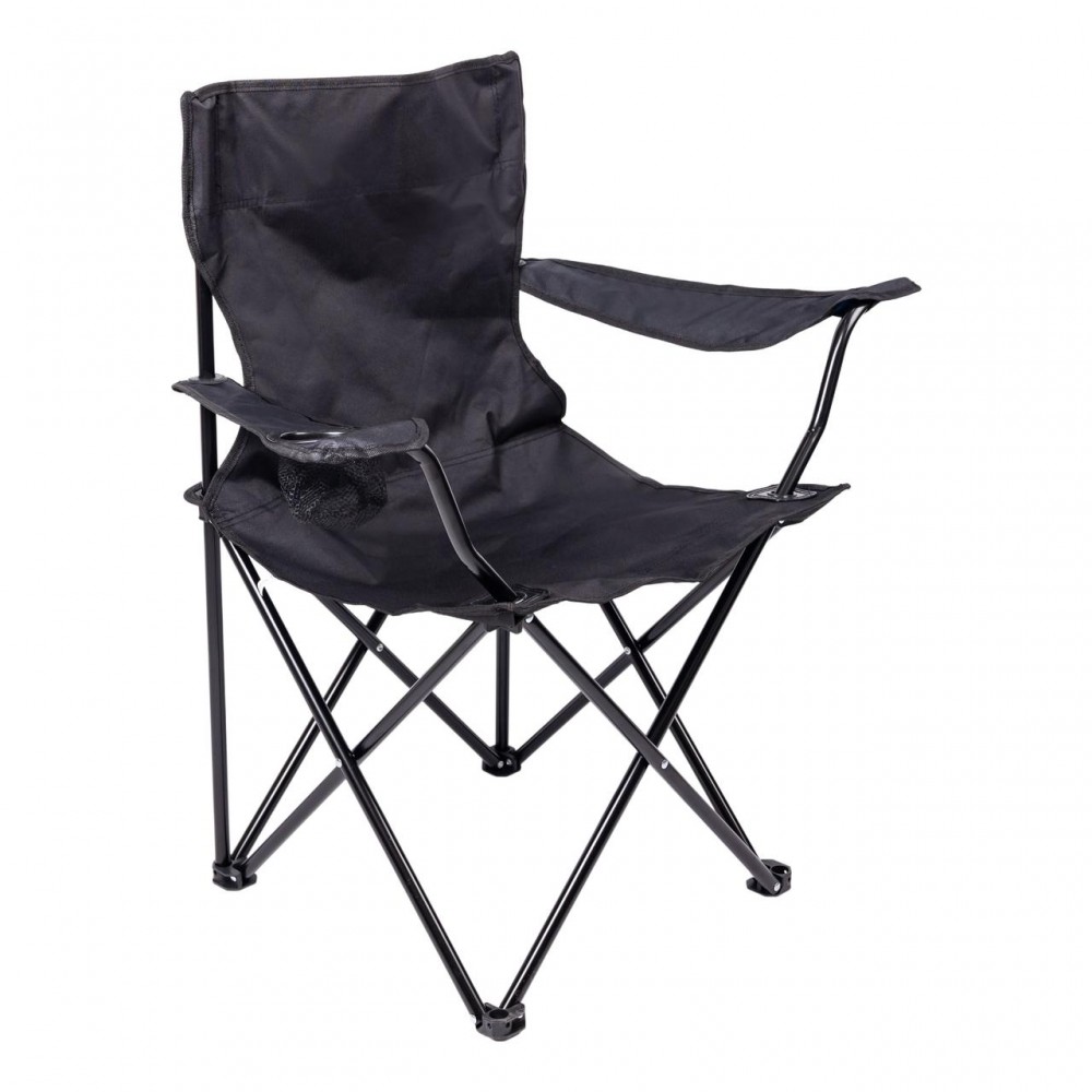 Крісло розкладне туристичне 50х80х80 см з підстаканником Чорне SJ-0014B