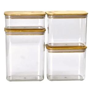 Банки для сипучих продуктів набір з 4 шт пластикові з бамбуковими кришками 0.7 л /1.7 л /2.7 л /3.7 л HP-1301