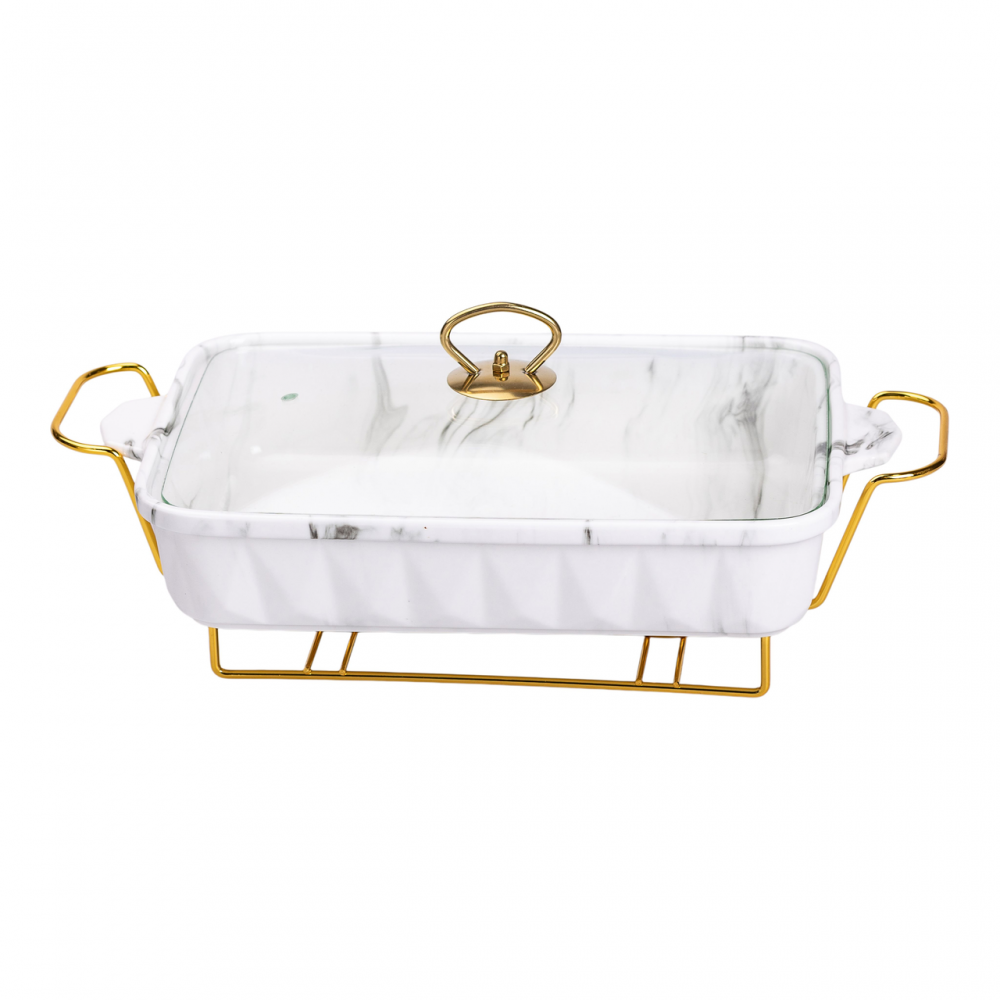 Настольная мармитница 2 литра прямоугольный фарфоровая 40х22.5х15.5 см на подставке Lugi HP1030