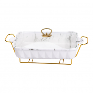 Настольная мармитница 2 литра прямоугольный фарфоровая 40х22.5х15.5 см на подставке Lugi HP1030