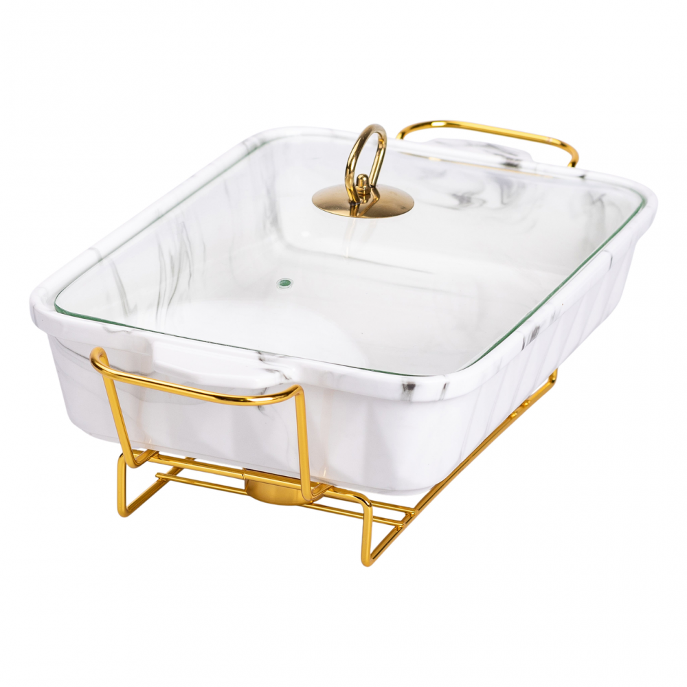 Настольная мармитница 2 литра прямоугольный фарфоровая 40х22.5х15.5 см на подставке Lugi HP1030