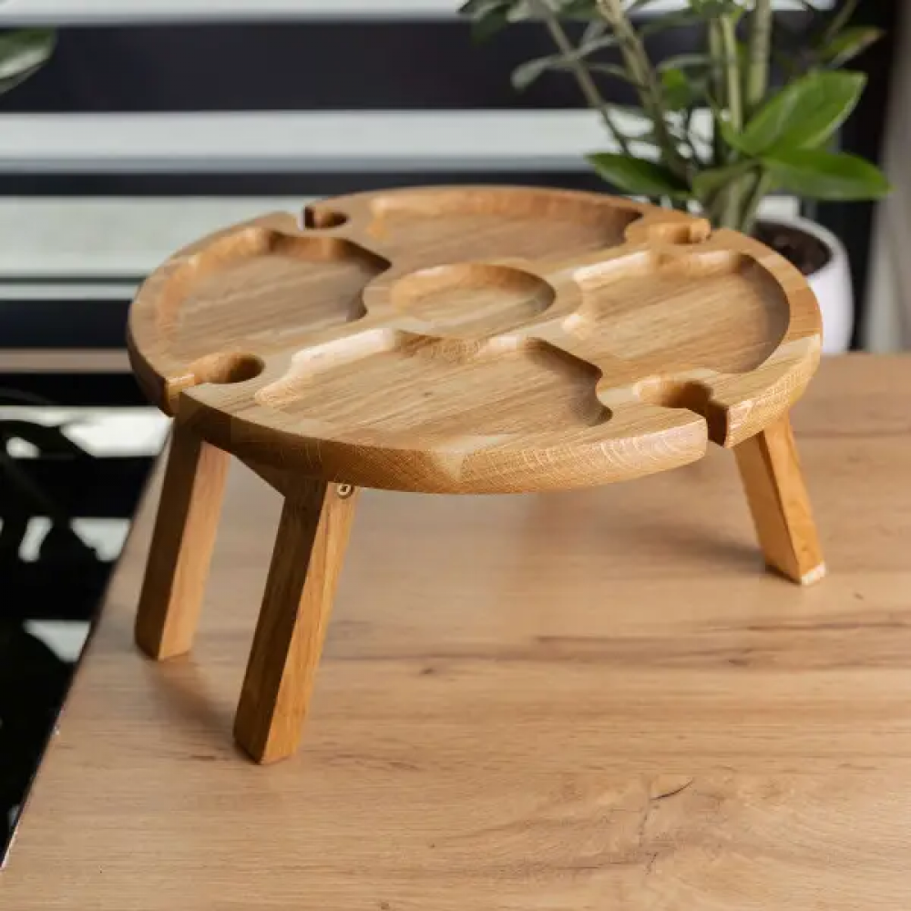 Винний круглий столик з дерева 35х35х18 см на ніжках BWR35018S