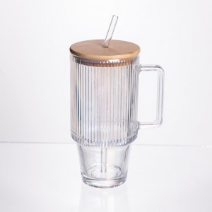 Кружка стеклянная с крышкой и трубочкой 750 (мл) HP-19-49