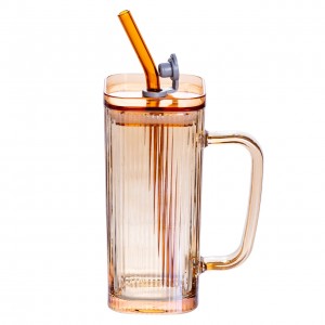 Кружка стеклянная с крышкой и трубочкой 280 (мл) чашка с трубочкой и крышкой на подарок HP-19-51